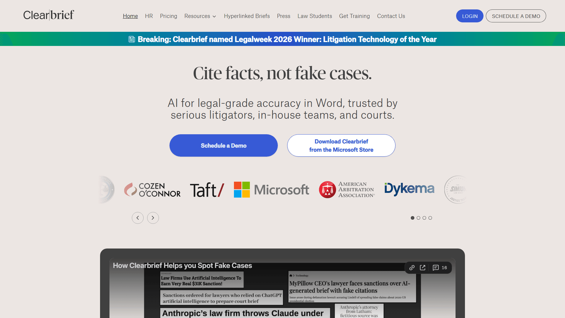 Screenshot of ClearBrief homepage, Credit: clearbrief.com