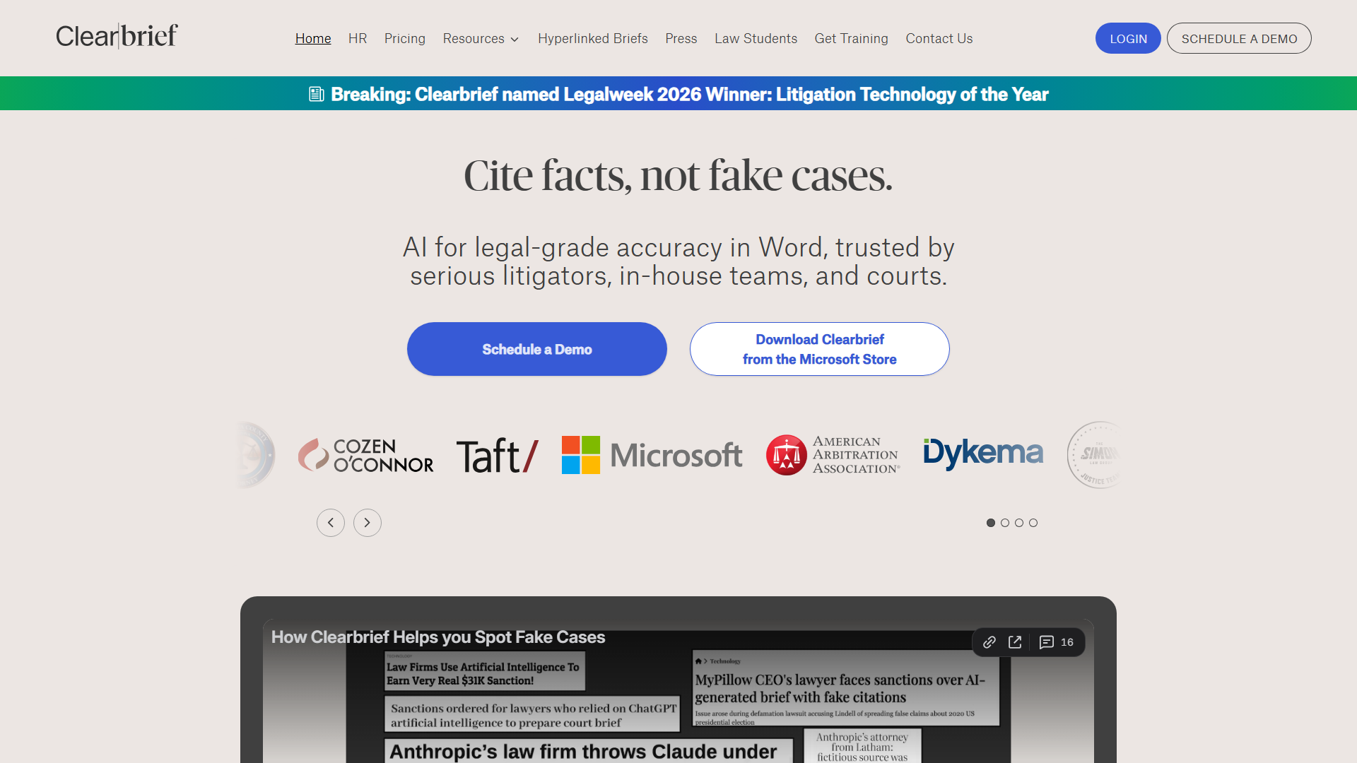 Screenshot of ClearBrief homepage, Credit: clearbrief.com